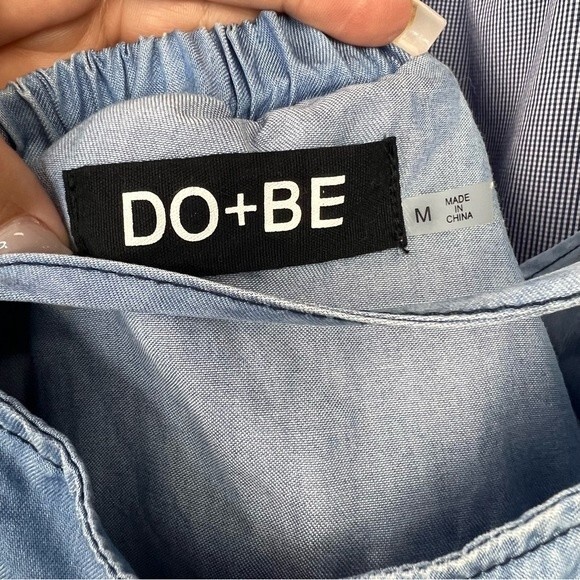 DO+BE Tunic Dress Womens M Blue Chambray Flowy Ruffle Open Back Summer Beach Top - Picture 8 of 10